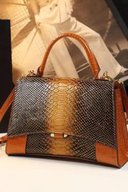 Fine Orange Embossed Calf Leather Tote Handbag