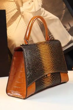 Fine Orange Embossed Calf Leather Tote Handbag