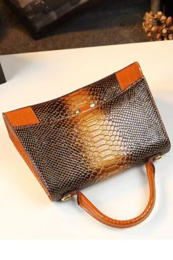 Fine Orange Embossed Calf Leather Tote Handbag