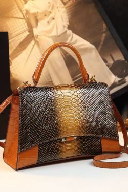 Fine Orange Embossed Calf Leather Tote Handbag