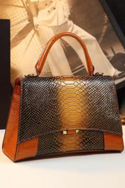 Fine Orange Embossed Calf Leather Tote Handbag