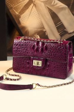 Fine Purple Alligator Pattern Durable Faux Leather Satchel Handbag