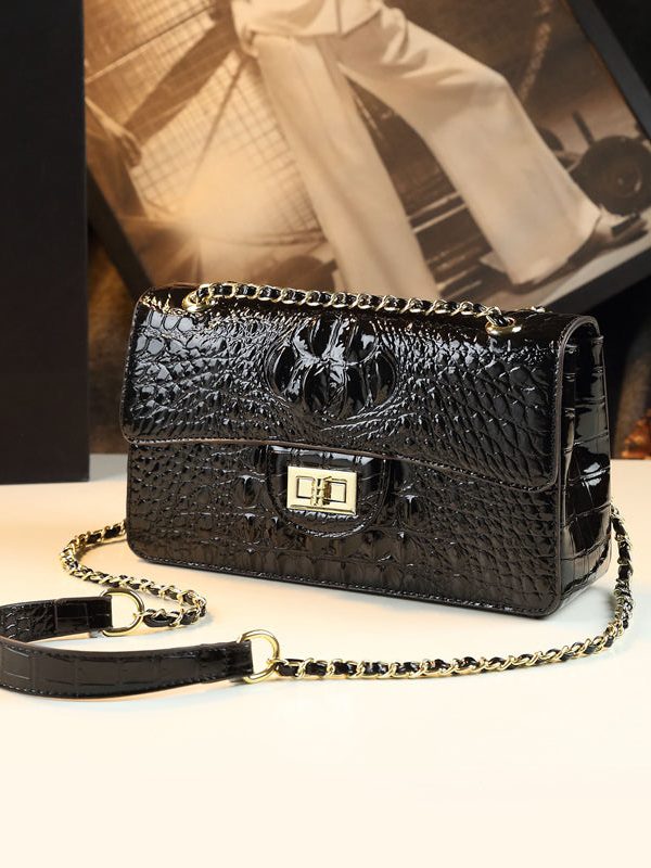 Fine Purple Alligator Pattern Durable Faux Leather Satchel Handbag