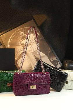 Fine Purple Alligator Pattern Durable Faux Leather Satchel Handbag