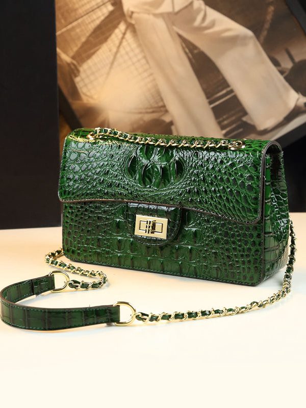 Fine Purple Alligator Pattern Durable Faux Leather Satchel Handbag