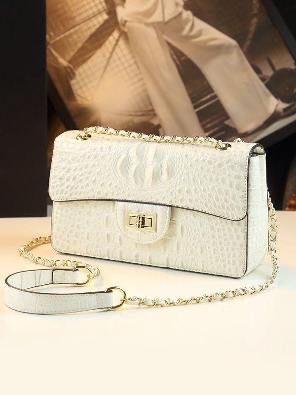 Fine Purple Alligator Pattern Durable Faux Leather Satchel Handbag