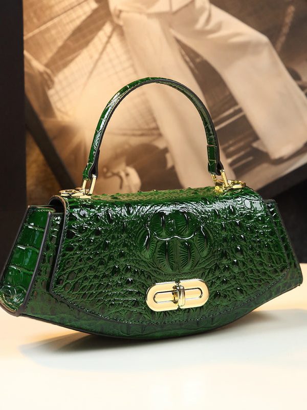 Fine Purple Embossed Durable Calf Leather Tote Handbag