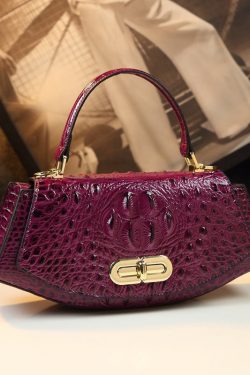 Fine Purple Embossed Durable Calf Leather Tote Handbag