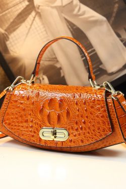 Fine Purple Embossed Durable Calf Leather Tote Handbag