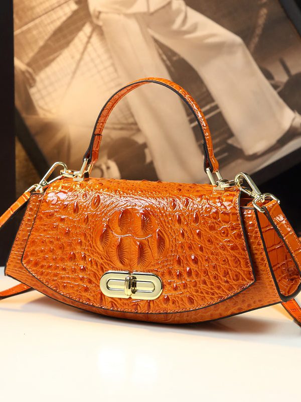 Fine Purple Embossed Durable Calf Leather Tote Handbag