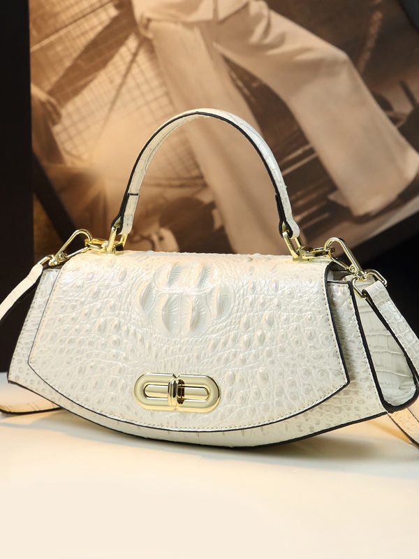 Fine Purple Embossed Durable Calf Leather Tote Handbag