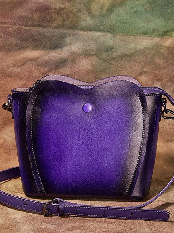 Fine Purple Rub color Paitings Calf Leather Messenger Bag