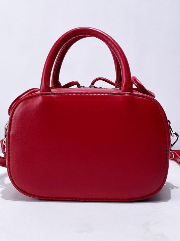 Fine Red 3D Flower Solid Durable Faux Leather Tote Handbag