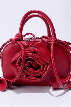 Fine Red 3D Flower Solid Durable Faux Leather Tote Handbag