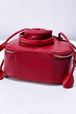 Fine Red 3D Flower Solid Durable Faux Leather Tote Handbag