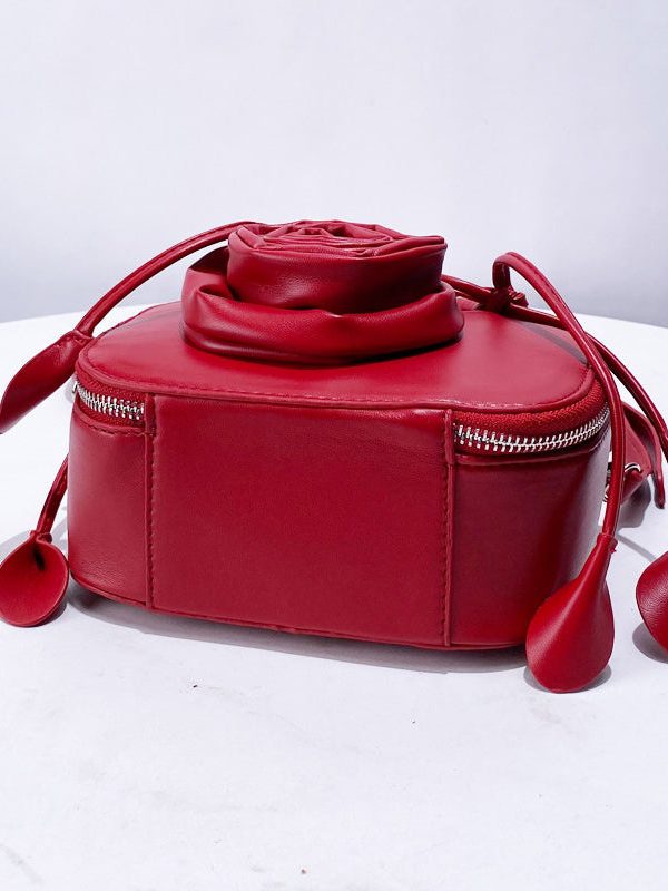 Fine Red 3D Flower Solid Durable Faux Leather Tote Handbag