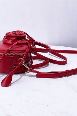 Fine Red 3D Flower Solid Durable Faux Leather Tote Handbag