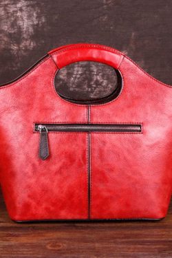 Fine Red Floral Paitings Calf Leather Tote Handbag