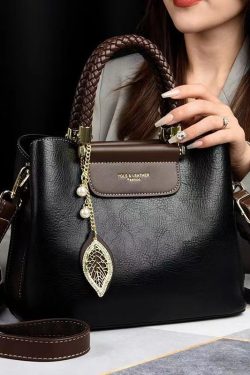 Fine Red Versatile Durable Leather Tote Handbag