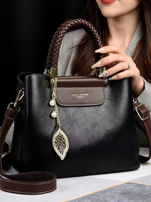 Fine Red Versatile Durable Leather Tote Handbag