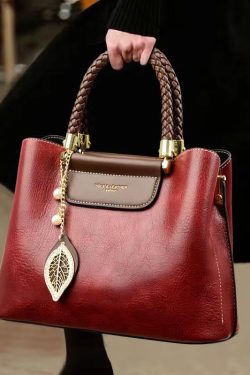 Fine Red Versatile Durable Leather Tote Handbag
