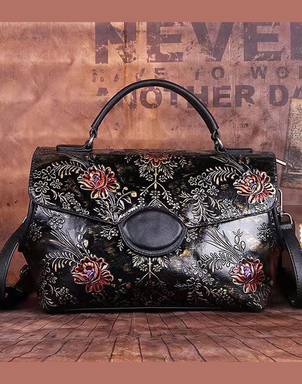 Fine retro gold Embossing Paintings Calf Leather Messenger Bag