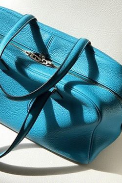 Fine Sea Blue Zippered Large Capacity Leather Tote Handbag