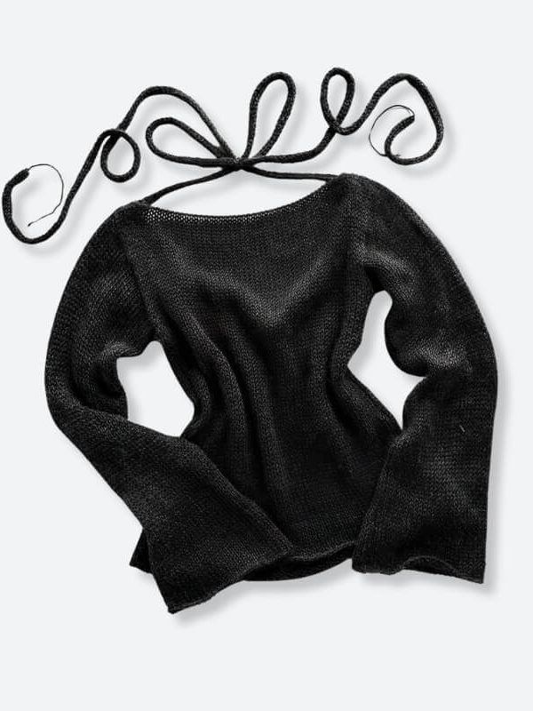 Flare Sleeved Knit Backless Top