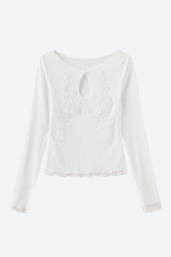 Floral Embroidered Mesh Top
