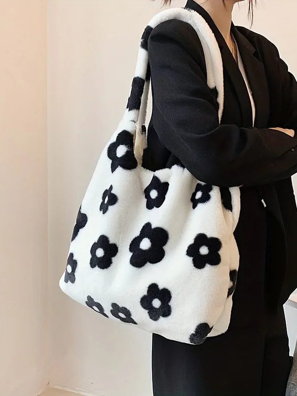 Floral Faux Fur Hobo Bag