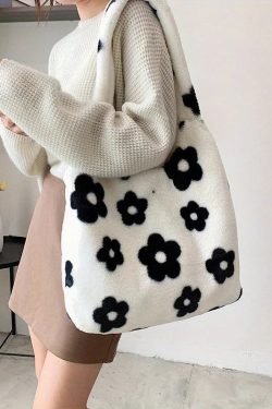 Floral Faux Fur Hobo Bag