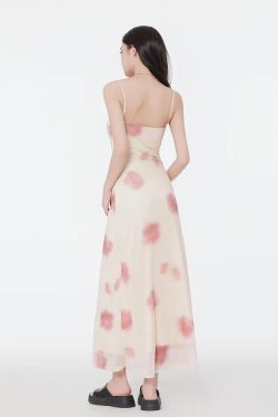 Floral Mesh Spaghetti Strap Maxi Dress