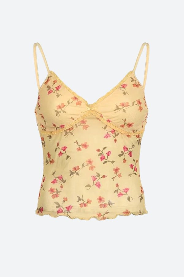 Floral Open Back Mesh Top