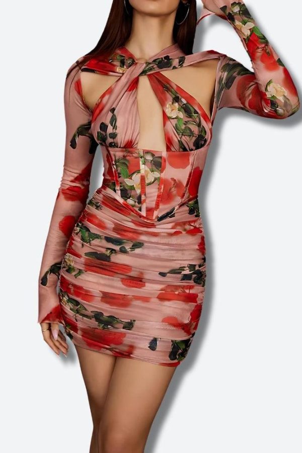 Floral Ruched Corset Mini Dress