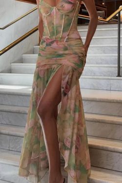 Floral Ruched Maxi Dress