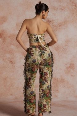 Floral Tapestry Bustier & Pants Two Piece Set