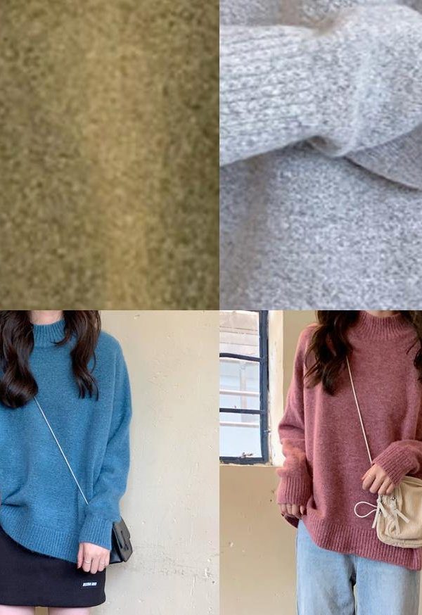 For Spring blue sweater tops high neck plus size knit sweat tops
