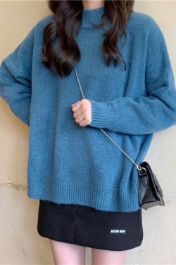 For Spring blue sweater tops high neck plus size knit sweat tops