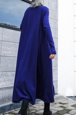 For Work blue Sweater dress Design high neck large hem Art fall knit dress