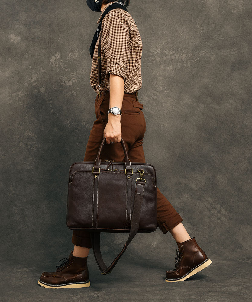 Formal Chocolate Solid Color Calf Leather Computer Package Tote Handbag Formal Chocolate Solid Color Calf Leather Computer Package Tote Handbag