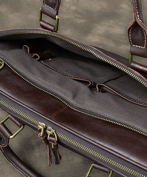 Formal Chocolate Solid Color Calf Leather Computer Package Tote Handbag Formal Chocolate Solid Color Calf Leather Computer Package Tote Handbag