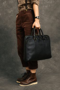 Formal Chocolate Solid Color Calf Leather Computer Package Tote Handbag