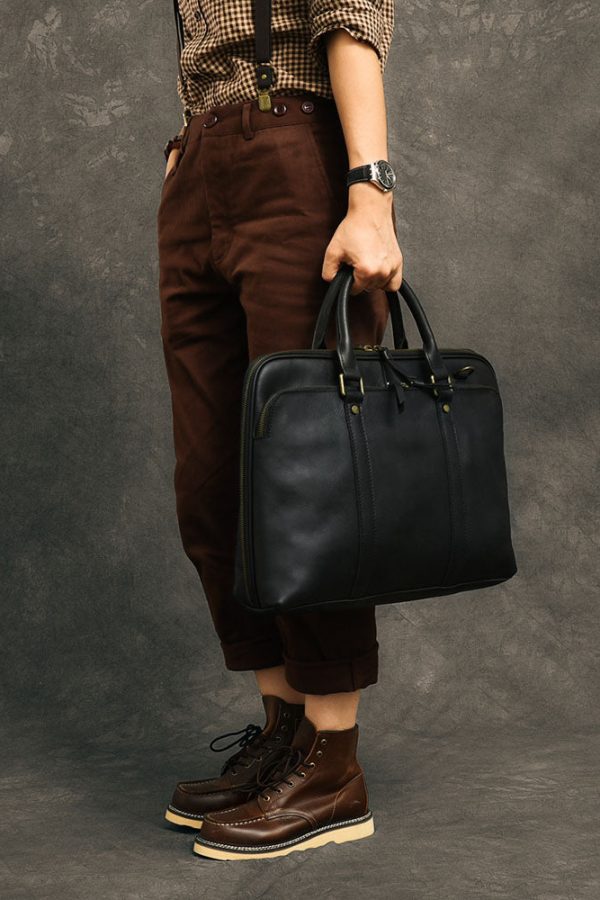 Formal Chocolate Solid Color Calf Leather Computer Package Tote Handbag