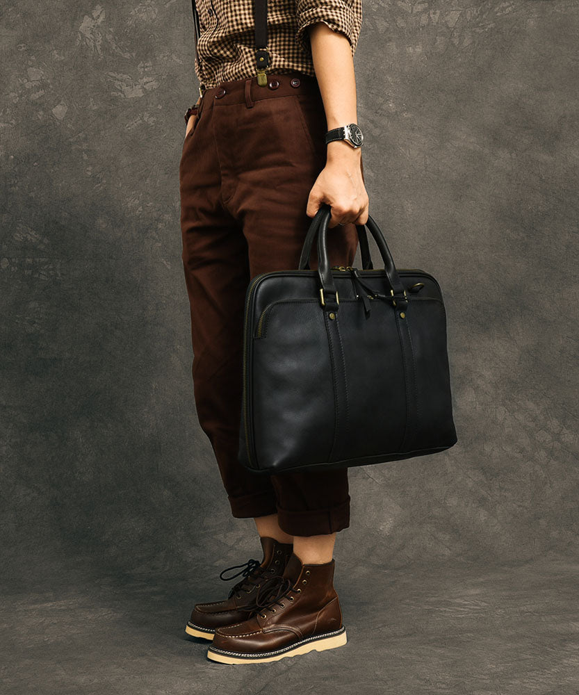Formal Chocolate Solid Color Calf Leather Computer Package Tote Handbag Formal Chocolate Solid Color Calf Leather Computer Package Tote Handbag