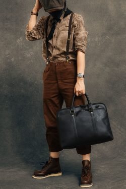 Formal Chocolate Solid Color Calf Leather Computer Package Tote Handbag