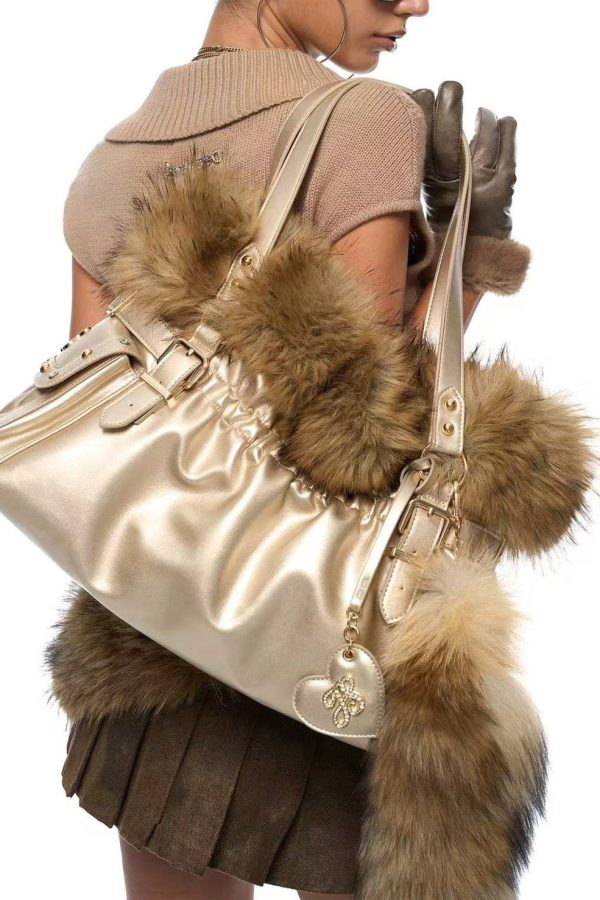 French Apricot Original Design Patchwork Faux Leather Tote Handbag