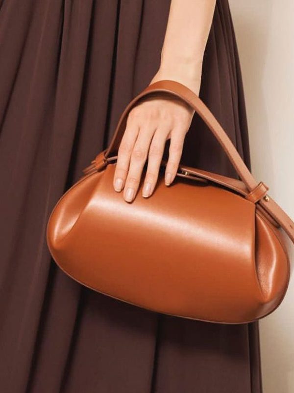 French Black Ellipse Solid Durable Faux Leather Tote Handbag