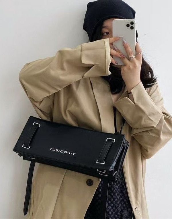 French Black Solid Durable Calf Leather Versatile Satchel Handbag