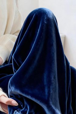 French Blue Embroidered Button Silk Velvet Pants Spring