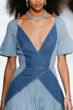 French Blue Exra Large Hem Patchwork Tulle Denim Dress Summer